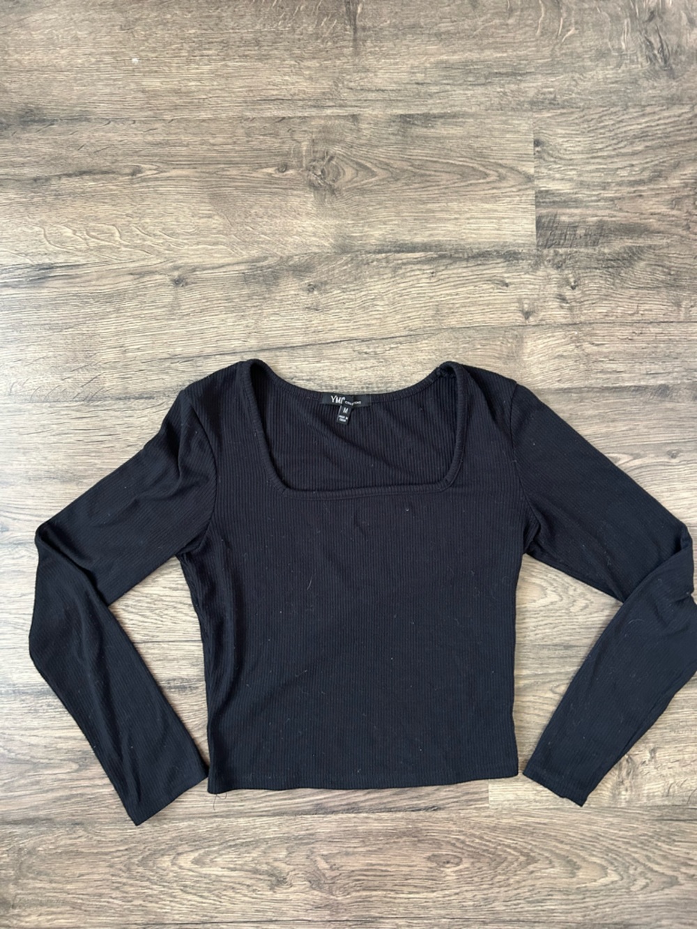Black square neck Ribbed Long-Sleeve Top
